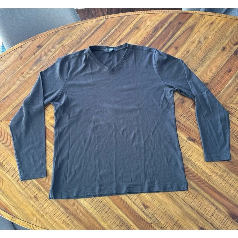 Robert Barakett Men’s Large Long Sleeve V-Neck T-Shirt Charcoal Gray Luxury Soft